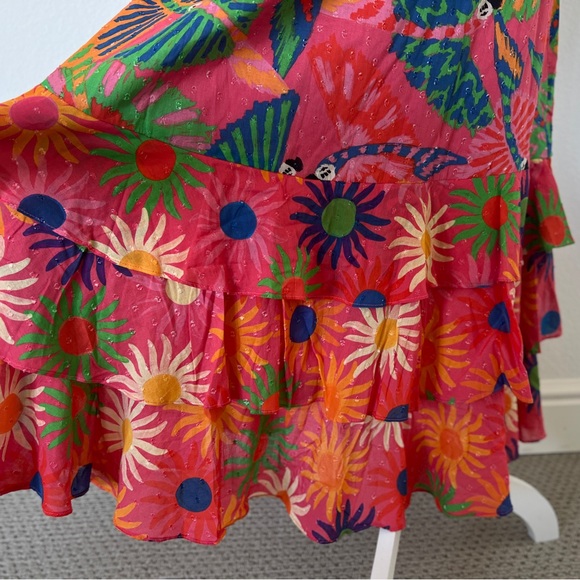NWT - FARM Rio Coral Mixed Graphic Macaws Puff Sleeve Midi Dress / Size S - Picture 12 of 15